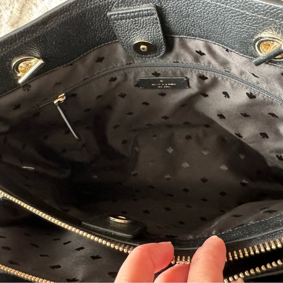 Kate Spade Large Black Leather Tote Bag with Gold Chain Laptop Compartment - Picture 12 of 12